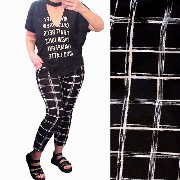 Y2K Joyous LA Black White Plaid Pull On High Waist Ankle Grunge Pants Large - Picture 3 of 12